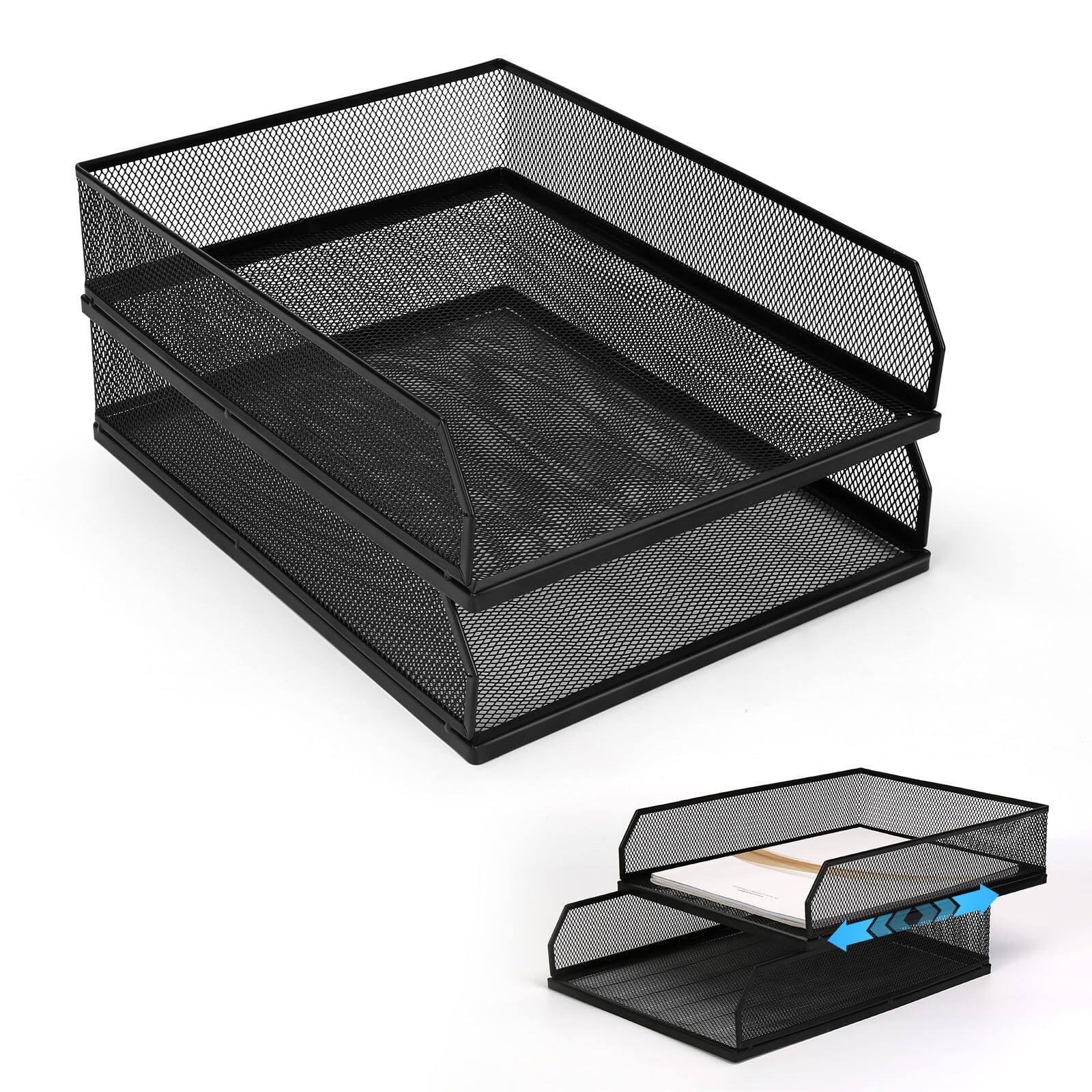 Dapper Styles Stackable Paper Tray Organizer For Desk Metal Mesh Wire ...