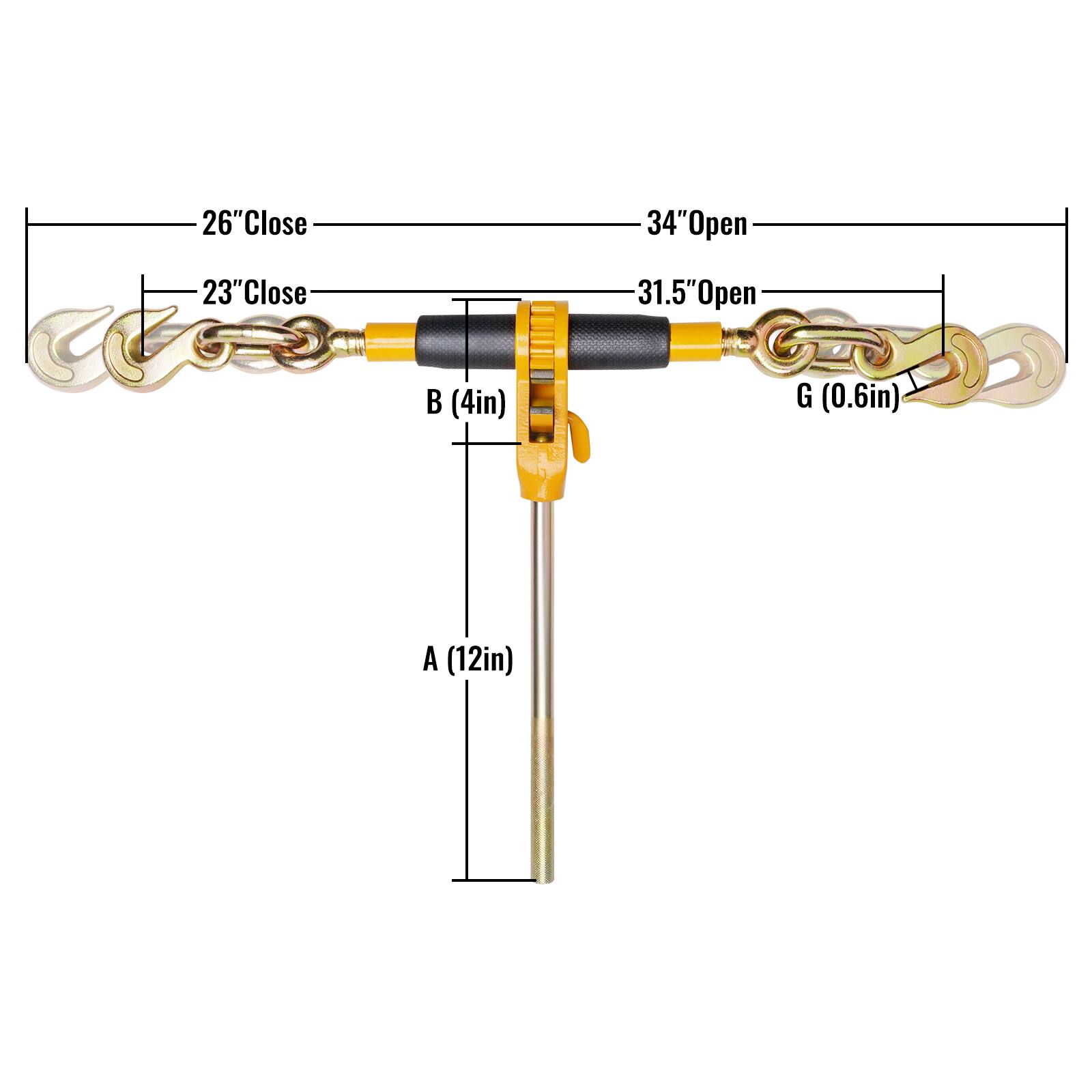 26" Close  
34" Open  
23" Close  
31.5" Open  
(4in) B  
(0.6in) G  
(12in) A