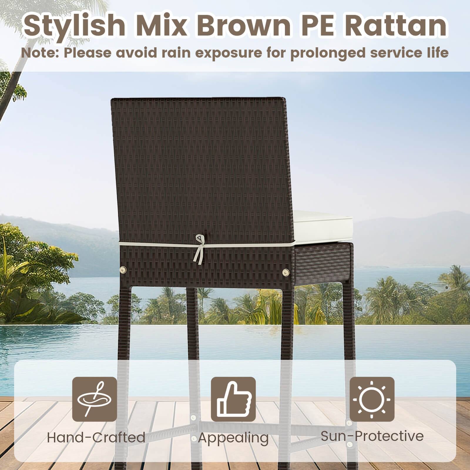 Stylish Mix Brown PE Rattan  
Note: Please avoid rain exposure for prolonged service life  

Hand-Crafted  
Appealing  
Sun-Protective