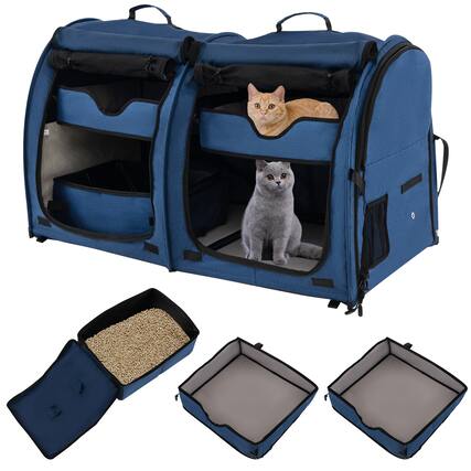 Front. Costway - Portable Pet Carrier Kennel Cat Dog Crate Twin Compartments w/ Mats Litter Box.
