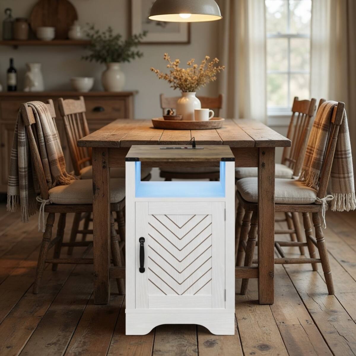 Alt View 2. Loheer - Loheer 16 Inch Nightstand with Charging Station, RGB LED, White and Rustic Oak - White and Rustic Oak.