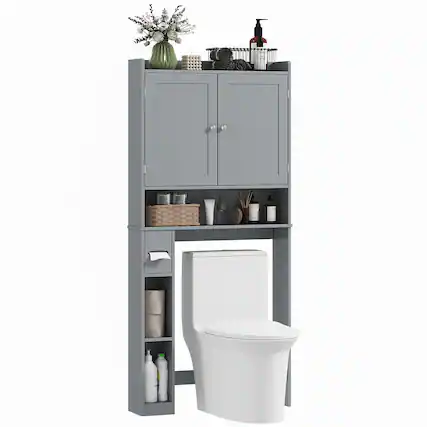 Front. Homcom - Over the Toilet Storage Cabinet, Modern Above Toilet Bathroom Organizer with 2 Doors, Storage Shelves - Gray.