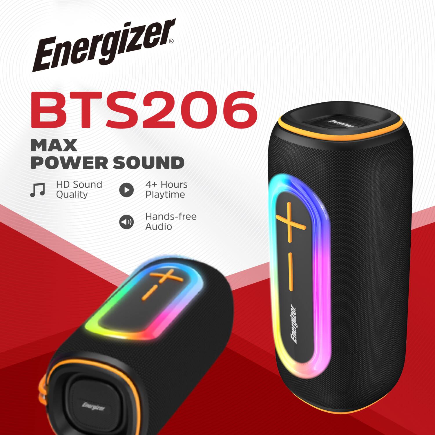 Energizer BTS206 MAX POWER SOUND HD Sound Quality 4+ Hours Playtime Hands-free Audio
