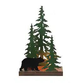 Zeckos - Rustic Metal Black Bear Forest Accent Lamp Decorative Woodland Cabin Home Decor - Multicolored