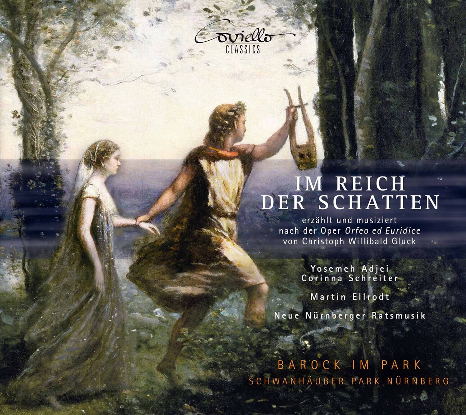 Eviello CLASSICS

IM REICH DER SCHATTEN

erzählt und musiziert nach der Oper Orfeo ed Euridice von Christoph Willibald Gluck

Yosemeh Adjei  
Corinna Schreiter  
Martin Ellrodt  
Neue Nürnberger Ratsmusik

BAROCK IM PARK  
SCHWANHÄUBER PARK NÜRNBERG
