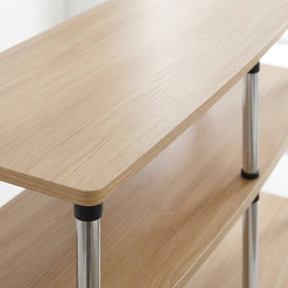 Alt View 4. FurniFact - Light Oak TV Stand with 3 Tiers and Stainless Steel Poles - Brown.