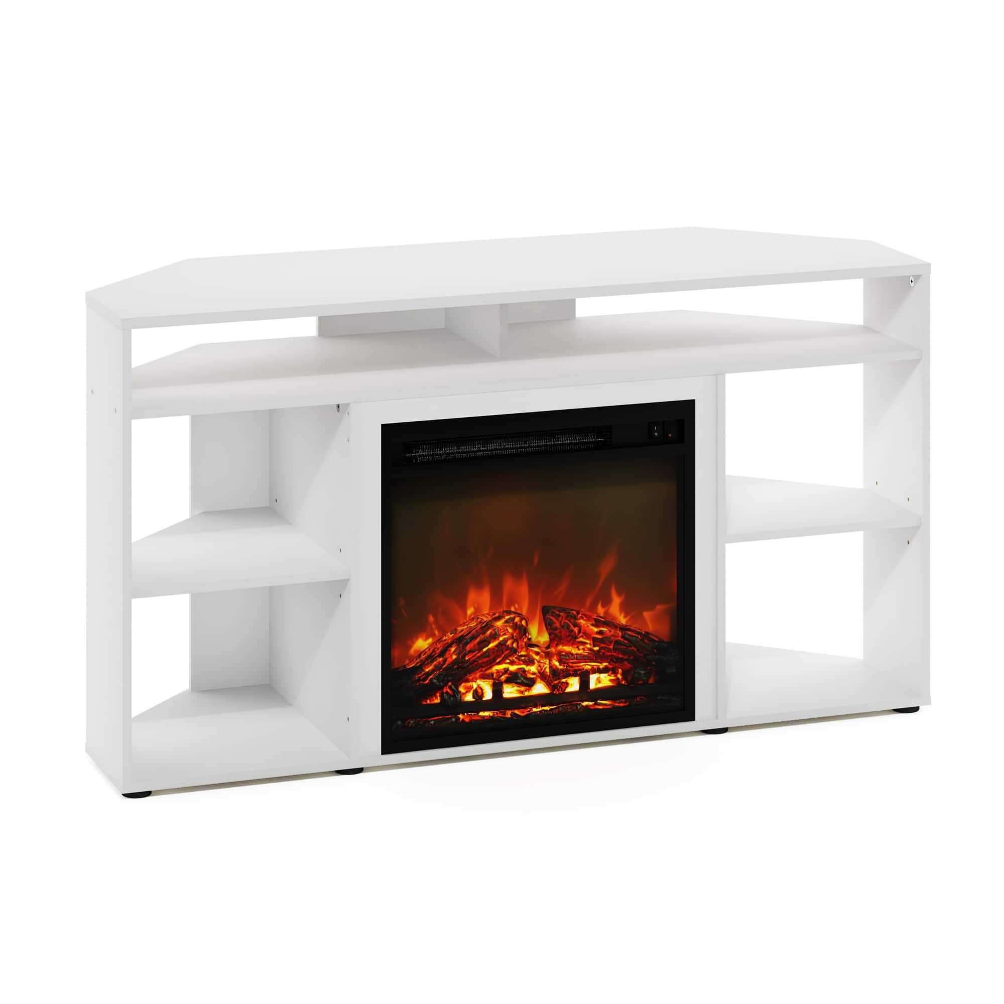 Furinno - Jensen Corner TV Stand with Fireplace for TV up to 55 Inches - Solid White