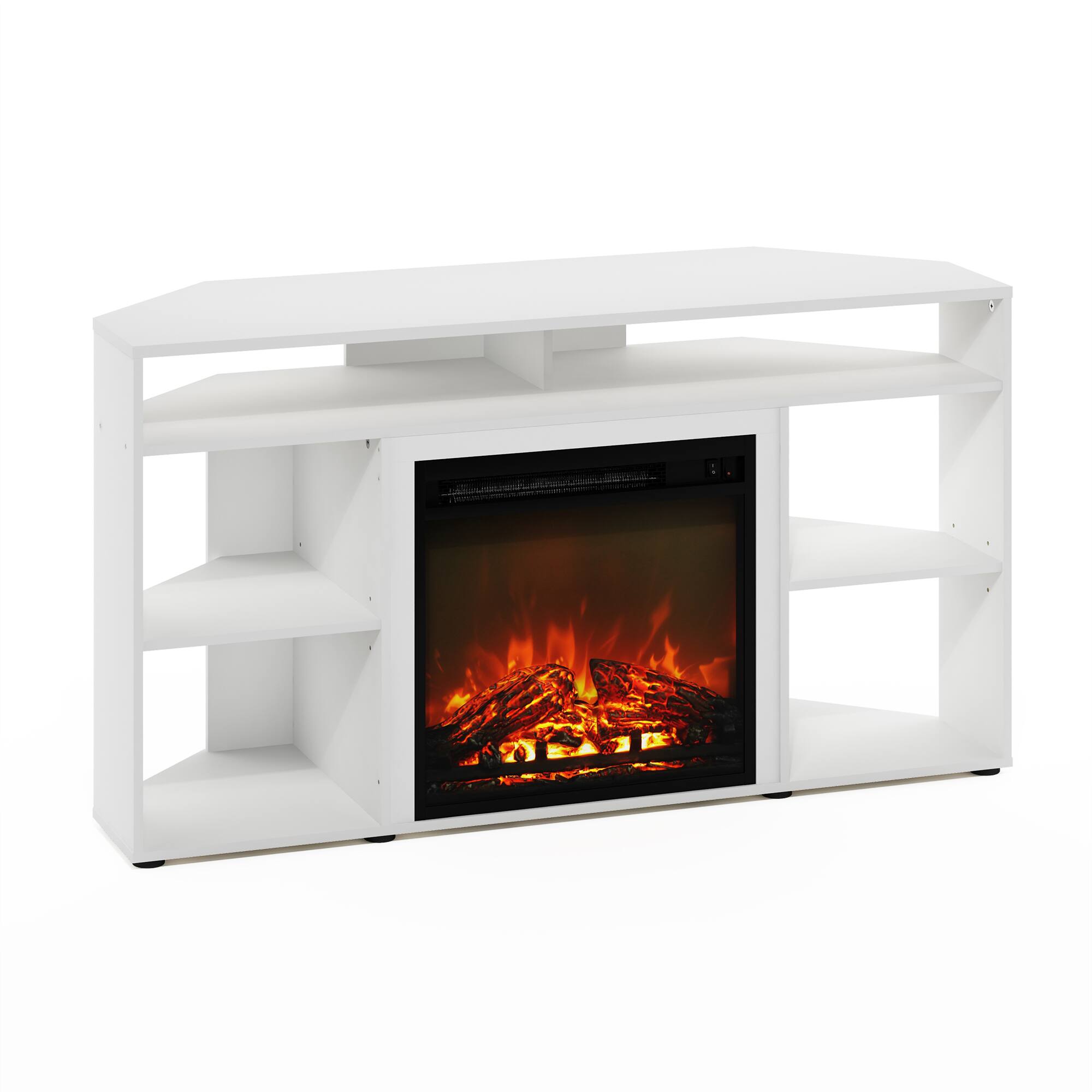 Front. Furinno - Jensen Corner TV Stand with Fireplace for TV up to 55 Inches - Solid White.
