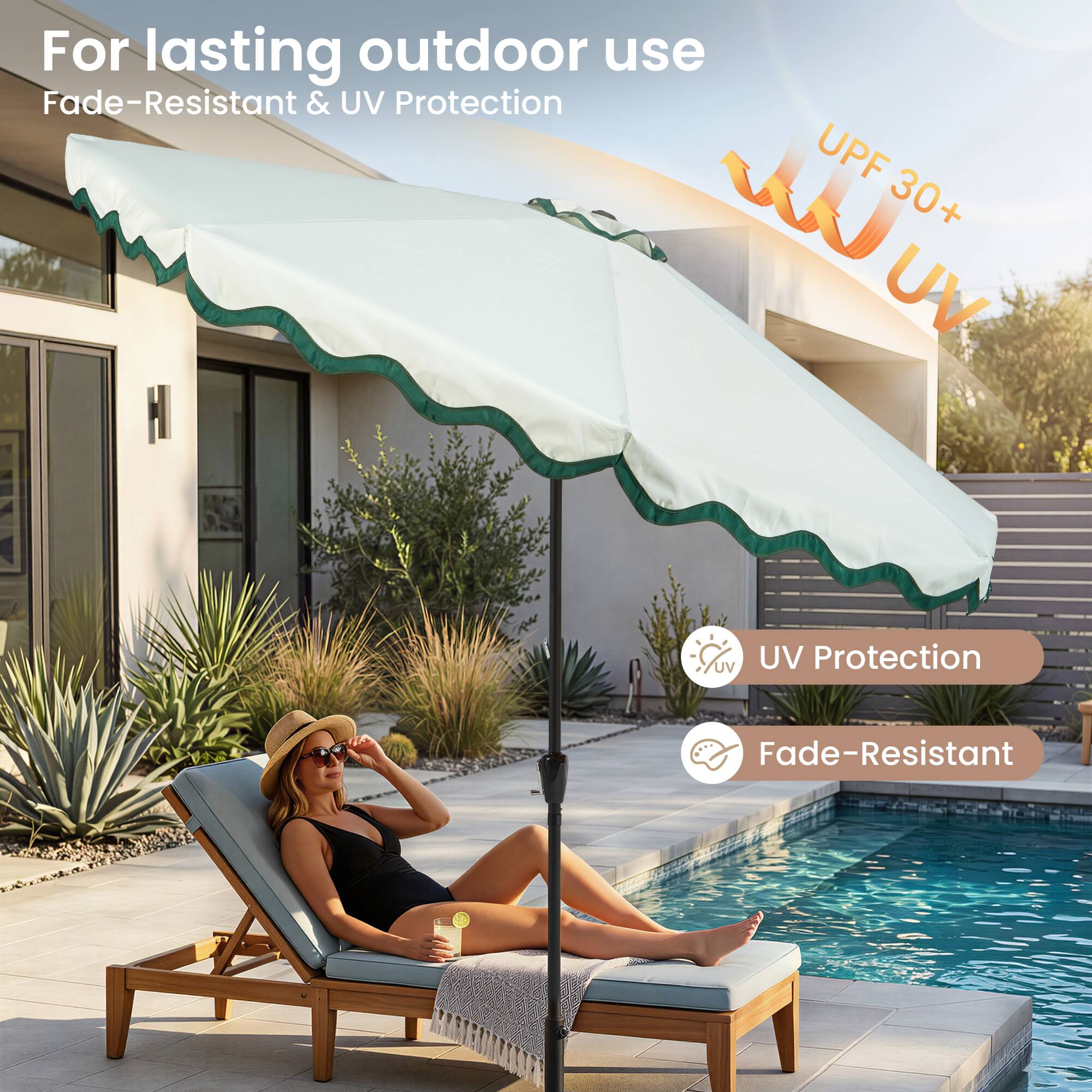 For lasting outdoor use  
Fade-Resistant & UV Protection  
UPF 30+  

UV Protection  
Fade-Resistant
