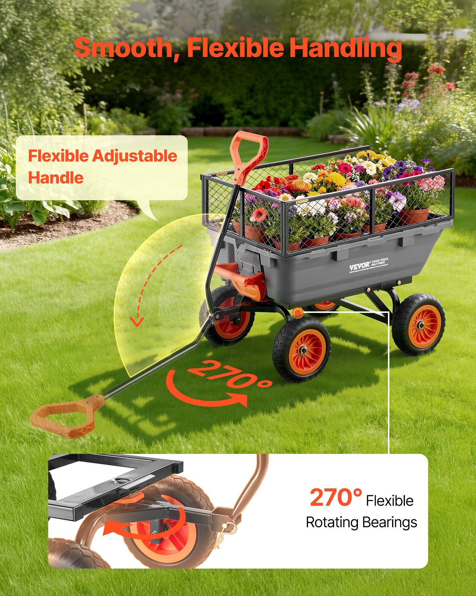 Smooth, Flexible Handling

Flexible Adjustable Handle

270° Flexible Rotating Bearings