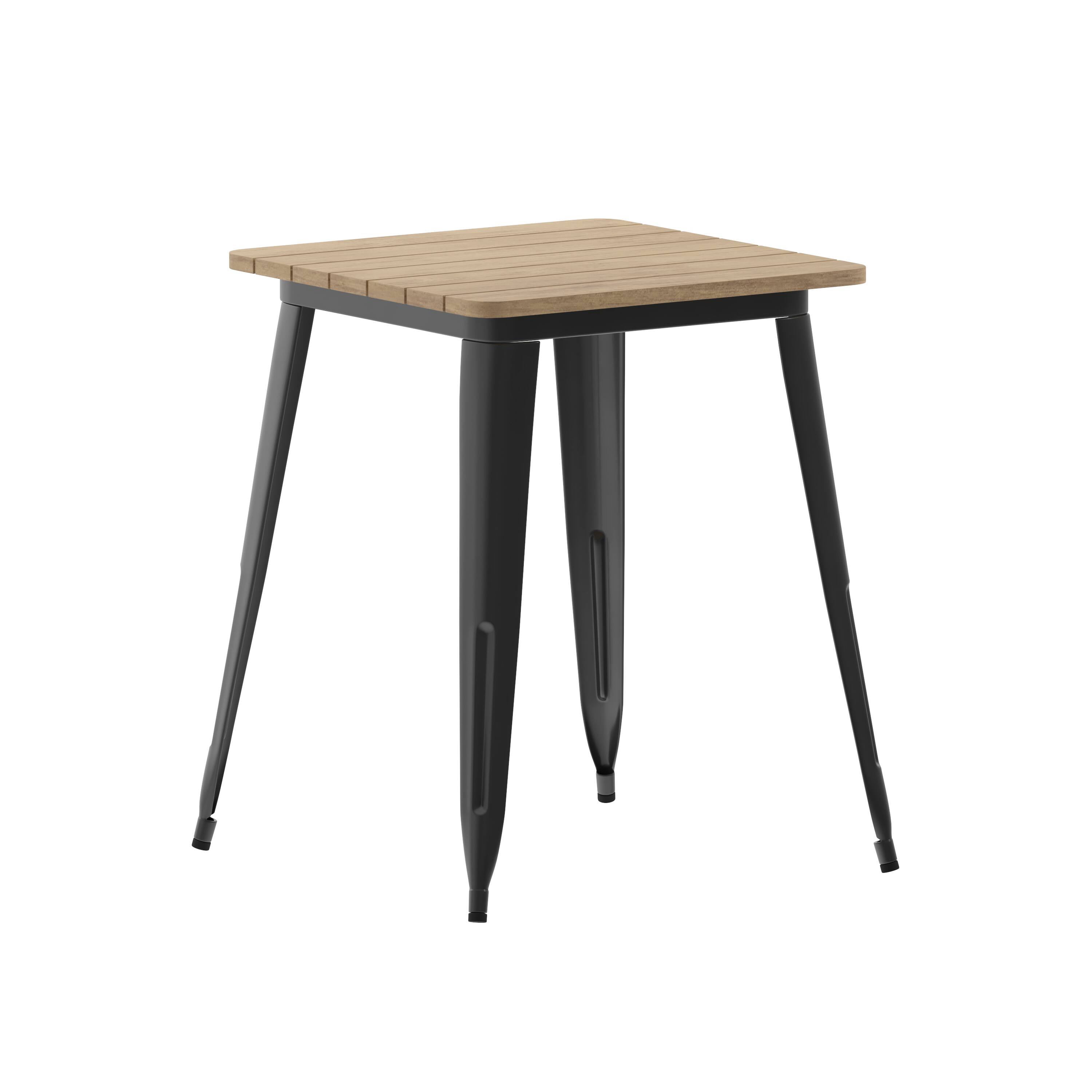 Alt View 1. Emma + Oliver - Drew Indoor/Outdoor Dining Table, 23.75" Square All Weather Poly Resin Top with Steel Base - Brown Top/Black Frame.