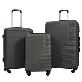 BreeBe - 3-Piece Luggage Set ABS Lightweight & Durable Suitcase with Spinner Wheels, TSA Lock, (20/24/28), Dark Grey - Dark Gray