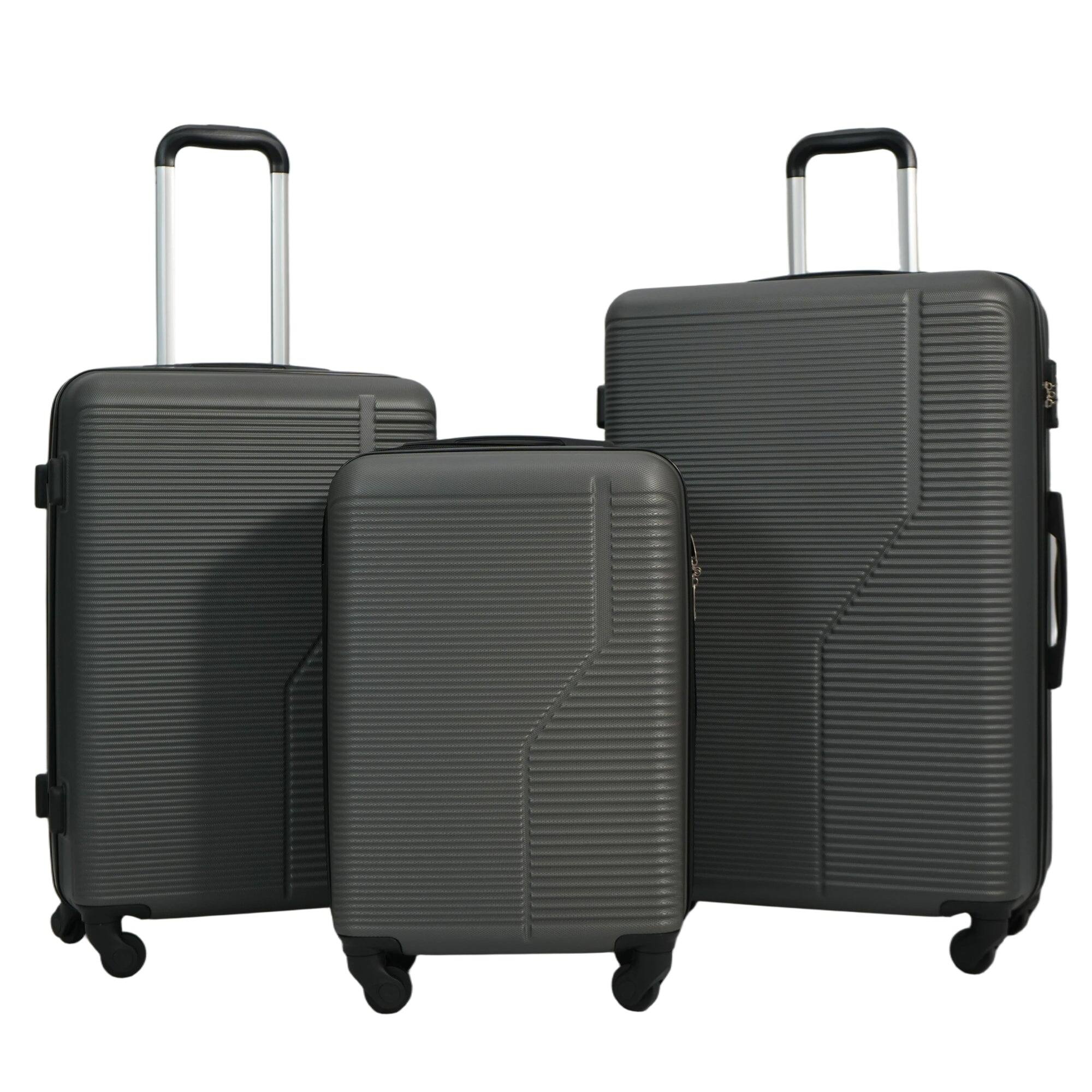 Angle. BreeBe - 7-Piece Luggage Set ABS Lightweight & Durable Suitcase with Spinner Wheels, TSA Lock, (20/24/28), Dark Grey - Dark Grey.