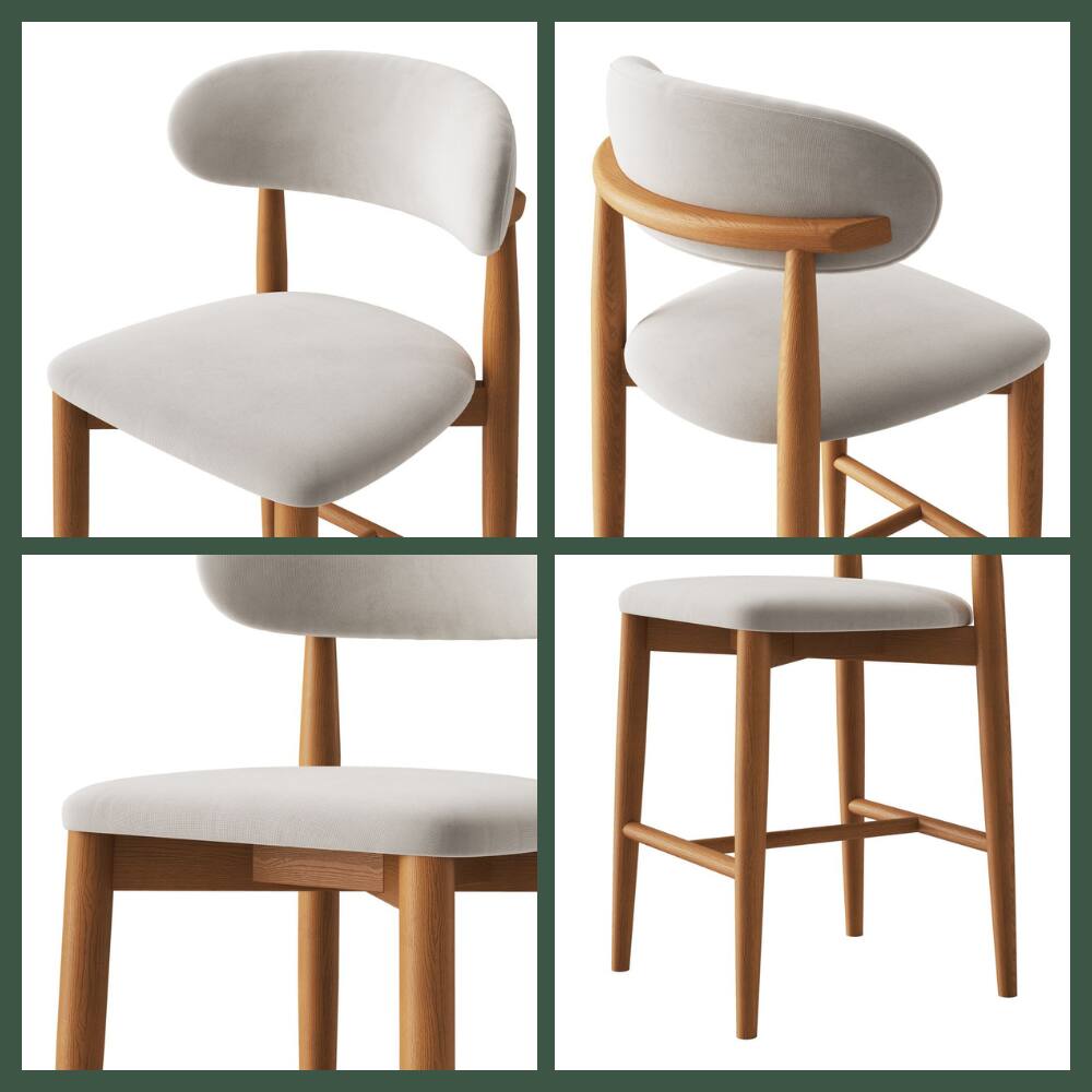 Alt View 3. POVISON - 24" Assembled Mid-Century Modern Wood Counter Height Bar Stools Set of 2, Beige & Cotton Linen Counter Stools with Backs - Beige & Light Walnut Cotton Linen.