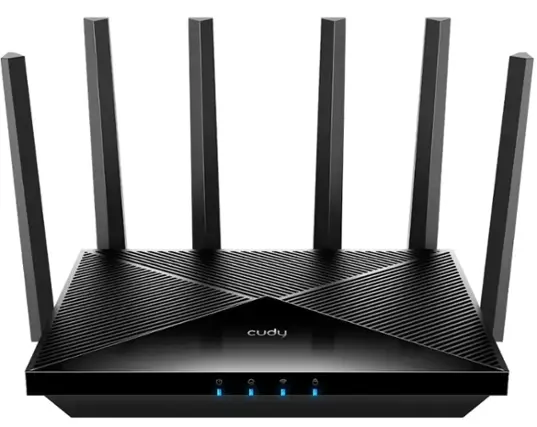 Front. Cudy - Cudy Tri-Band Wi-Fi 7 BE11000 Router, 6-Stream 10 Gbps, 4×2.5G Ports, Up to 11000Mbps, VPN, APP, 6×High-gain Antennas - black.