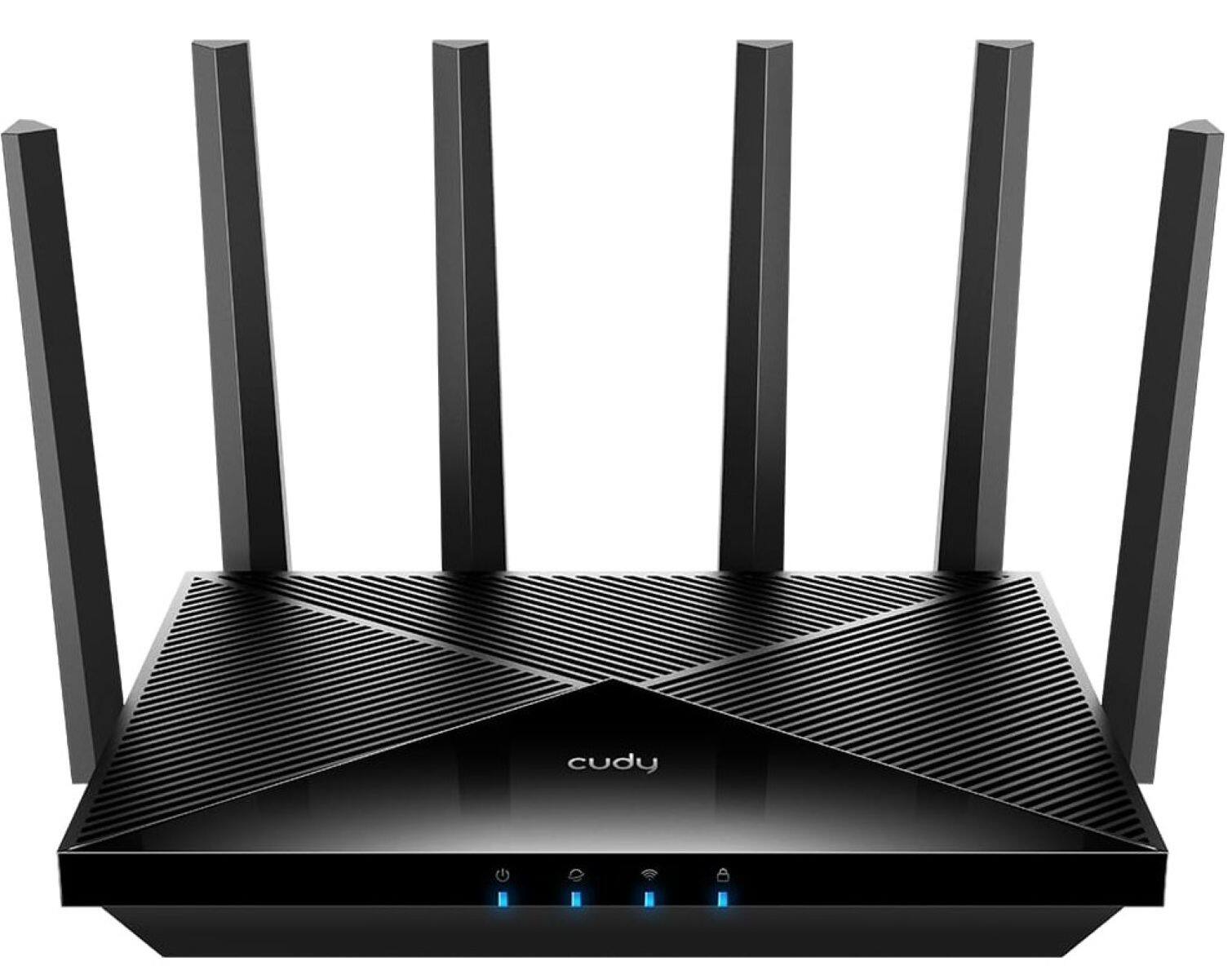 Front. Cudy - Cudy Tri-Band Wi-Fi 7 BE11000 Router, 6-Stream 10 Gbps, 4×2.5G Ports, Up to 11000Mbps, VPN, APP, 6×High-gain Antennas - black.