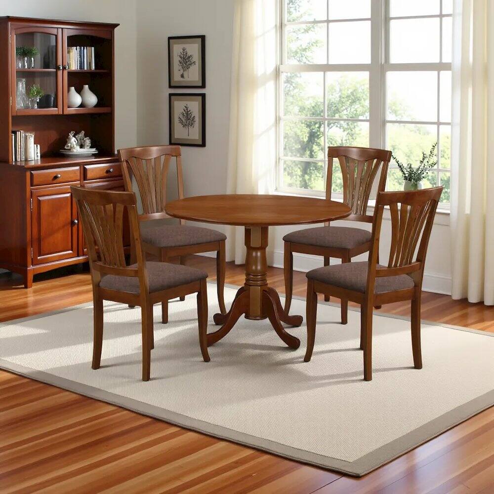 Alt View 1. FurniFact - Compact 5-Piece Dining Room Table Set – Round Table & 4 Chairs - Saddle Brown.