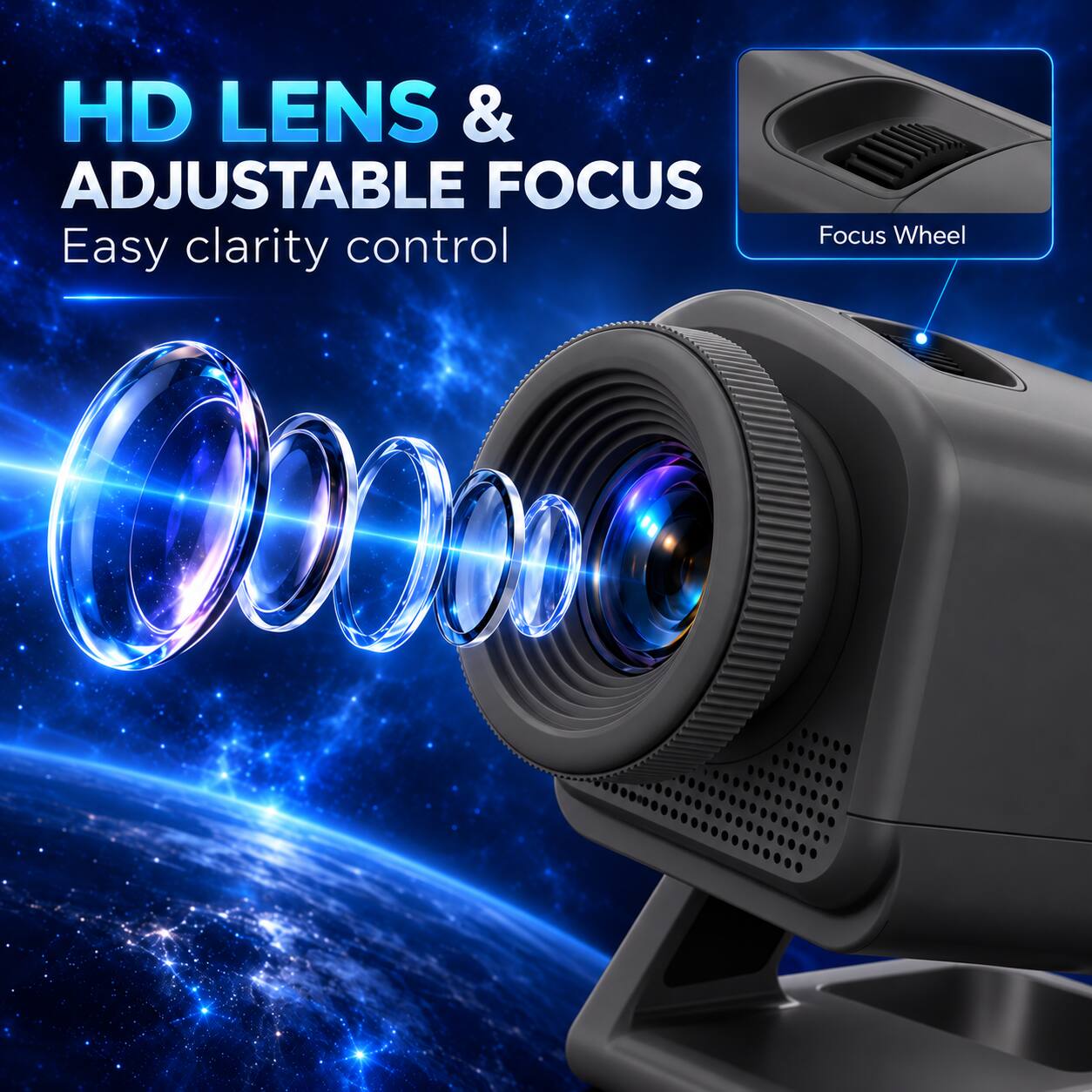 HD LENS & ADJUSTABLE FOCUS  
Easy clarity control  
Focus Wheel