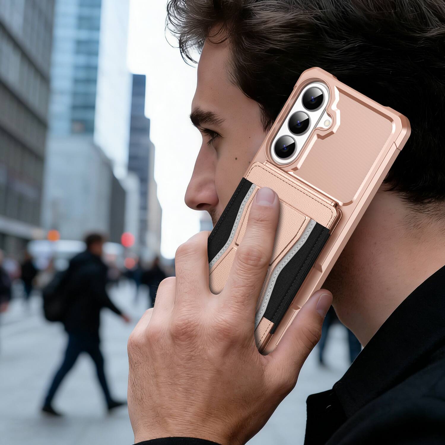 Alt View 3. Dteck - Rugged Wallet Phone Case for Samsung Galaxy S26 FE, Shockproof Protective Cover with Elastic Card Holder and Kickstand - Rosegold.
