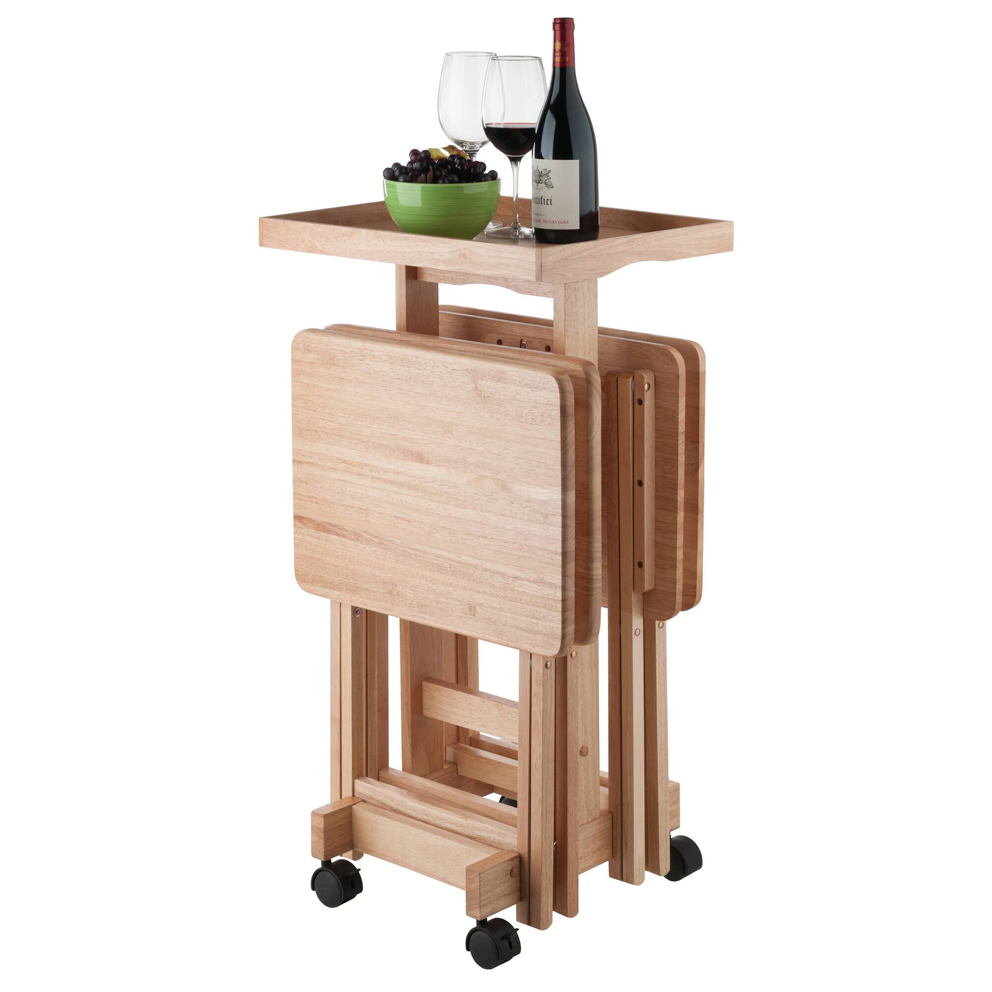 Alt View 8. Winsome Wood - Isabelle Set of 4 Snack Tables with Mobile Stand and Removable Tray - Natural.