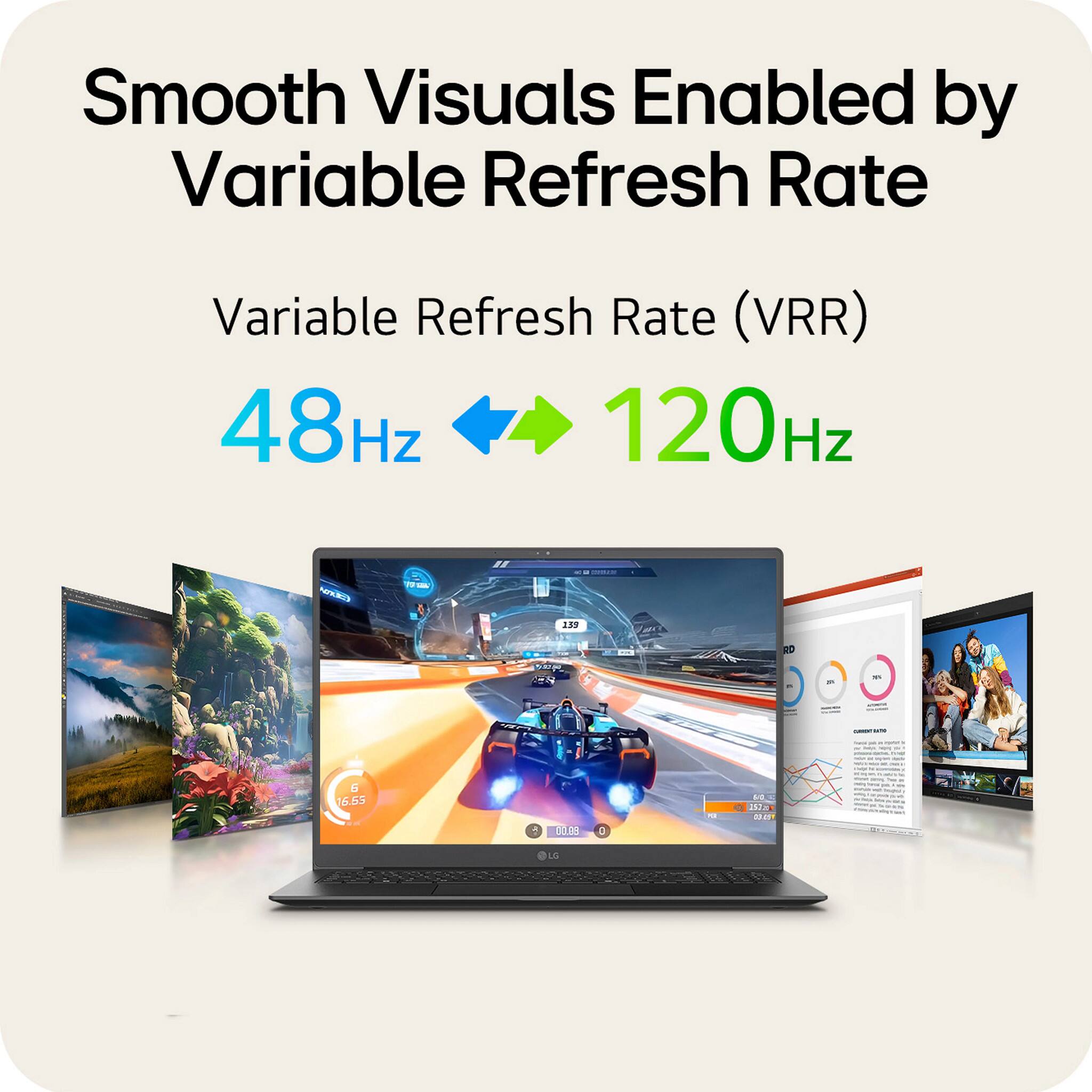 Smooth Visuals Enabled by Variable Refresh Rate

Variable Refresh Rate (VRR)

48Hz ➡️ 120Hz