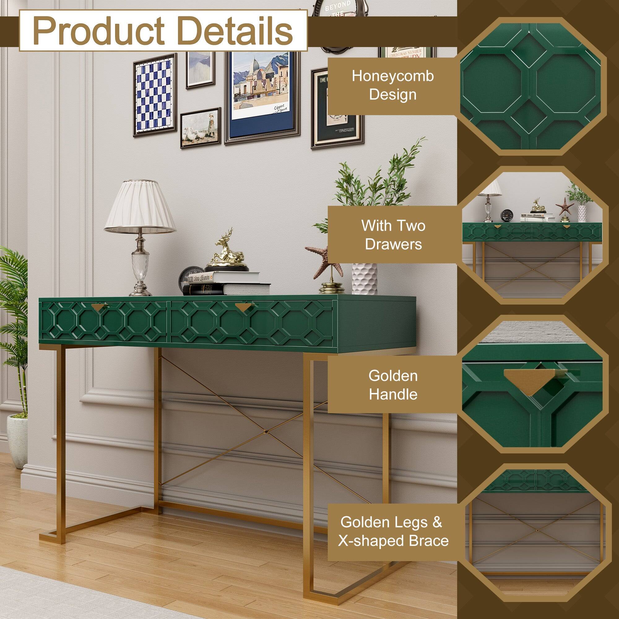 Product Details

- Honeycomb Design
- With Two Drawers
- Golden Handle
- Golden Legs & X-shaped Brace