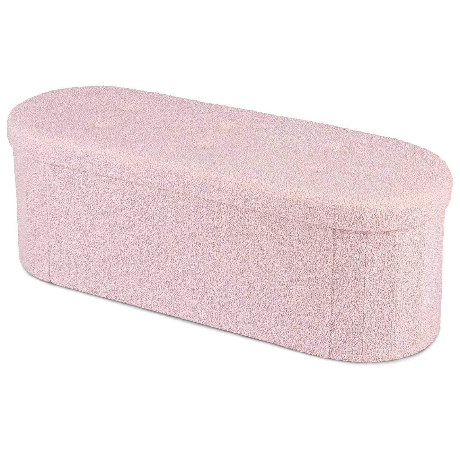 Alt View 9. Costway - Costway Storage Ottoman Bench 43" Oval Ottoman with Dividers Folding Teddy Boucle Footrest - Pink.
