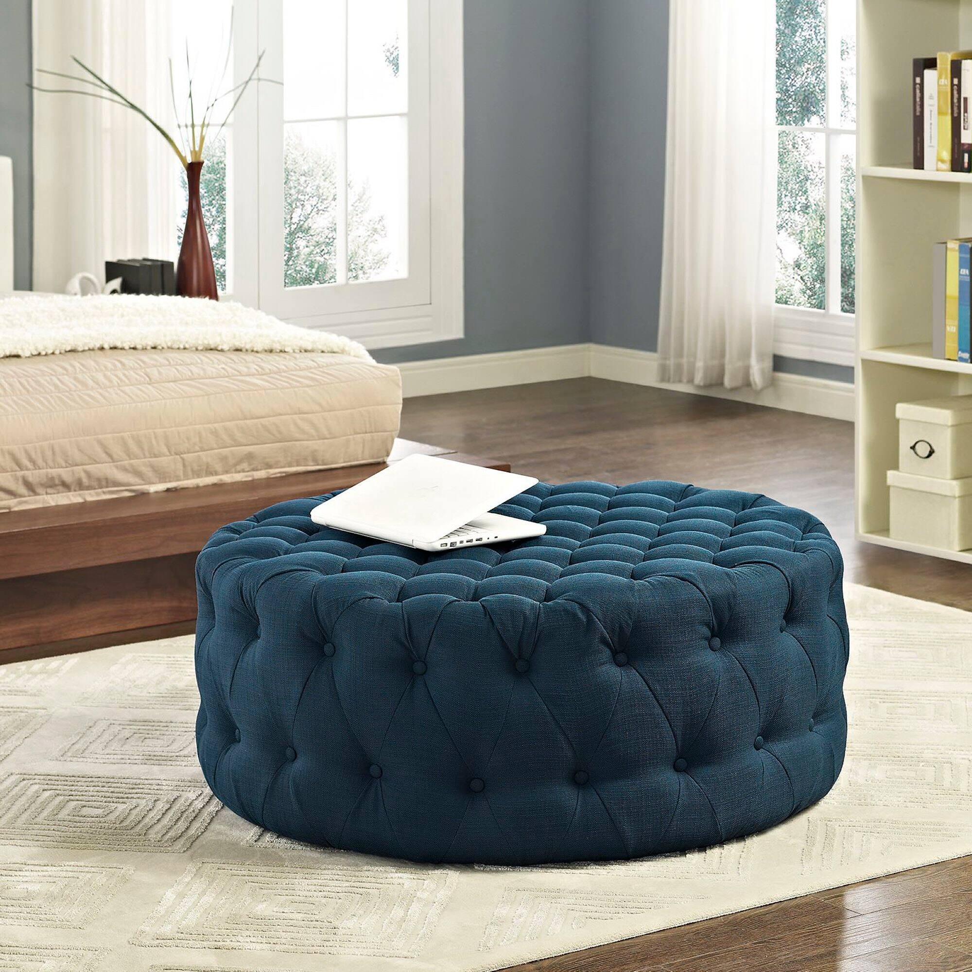 Left. Modway - Amour Upholstered Fabric Ottoman - Blue.
