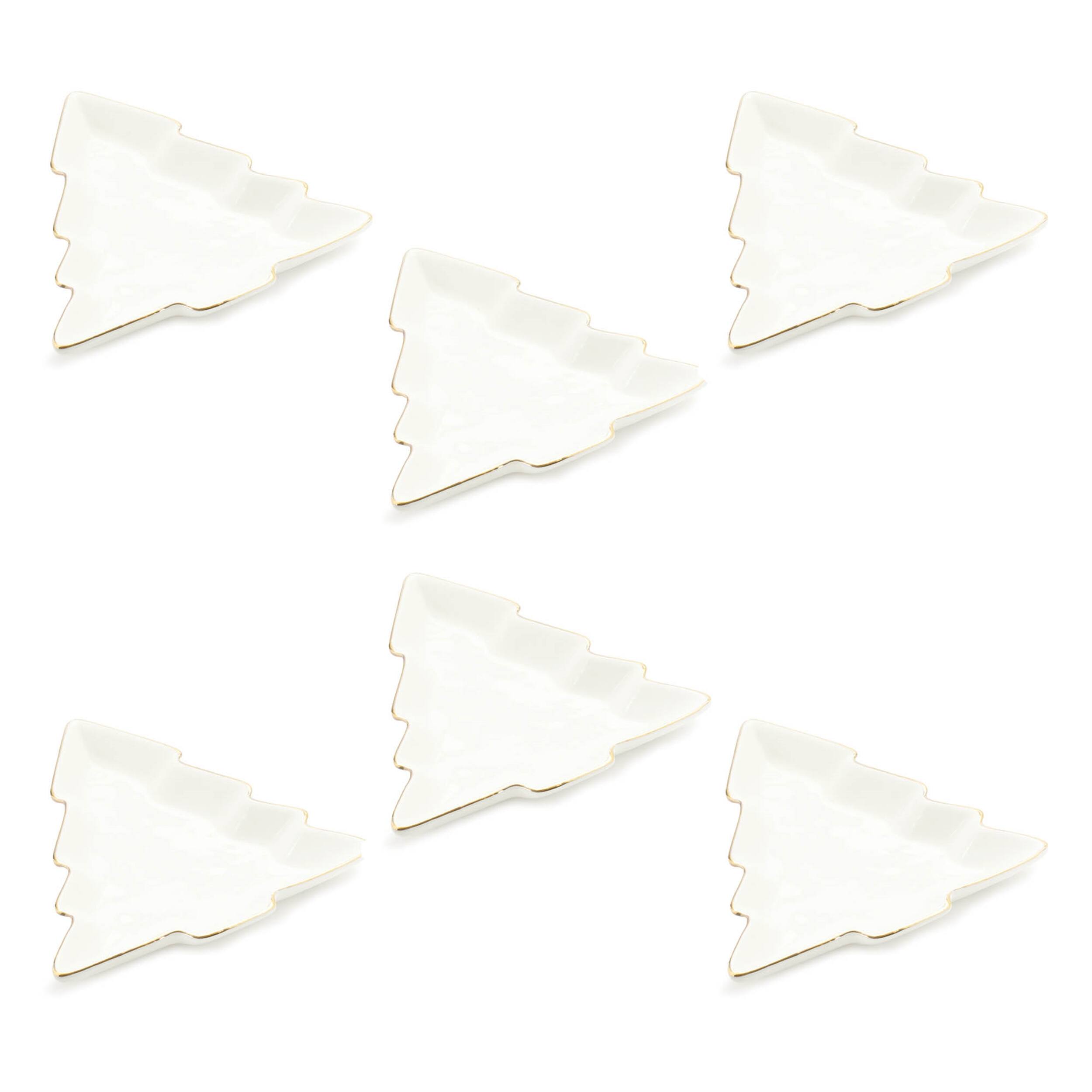 Left. BreeBe - Ceramic Pine Tree Trinket Dish (Set of 6) - White, Gold.