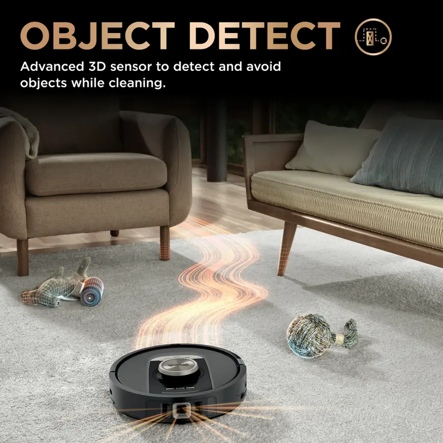 Object Detect X Advanced 3D sensor to detect and avoid objects while cleaning.