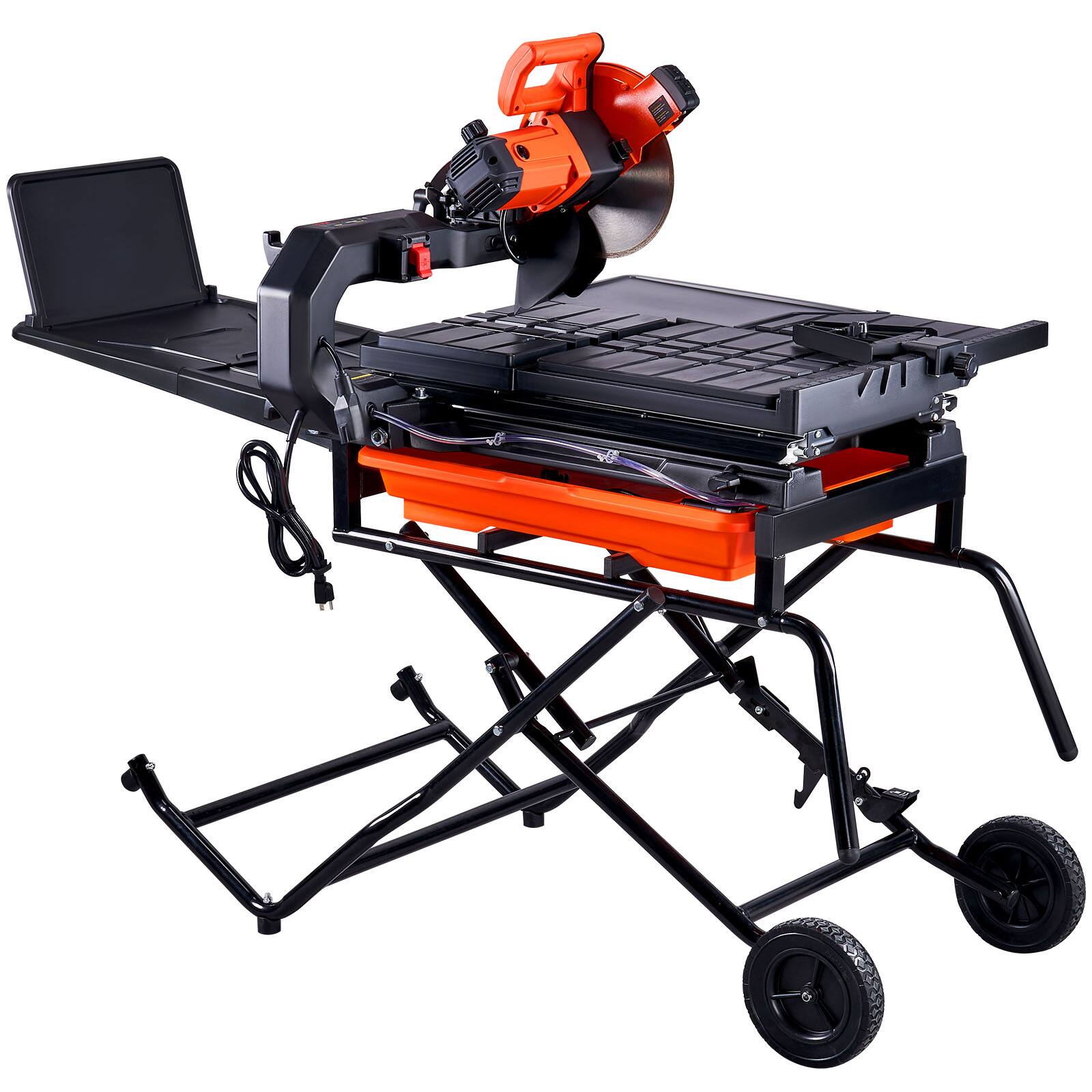 Front. VEVOR - Wet Tile Saw with Stand, 10-inch 65Mn Steel Blade, 4500 RPM Motor, Tile Cutter Wet Saw with Water Reservoir and Casters - Orange.
