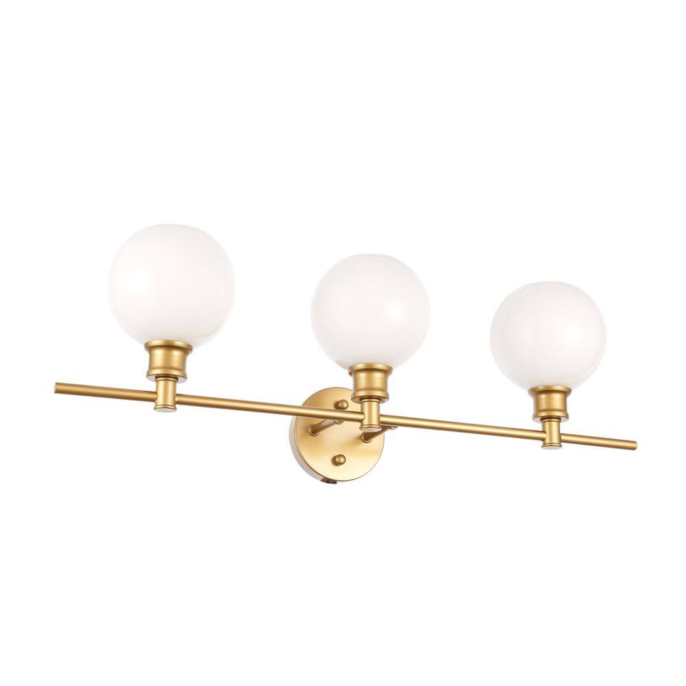 Alt View 7. Living District - Collier 3 light Brass and Frosted white glass Wall sconce - Brass And Frosted White Glass.