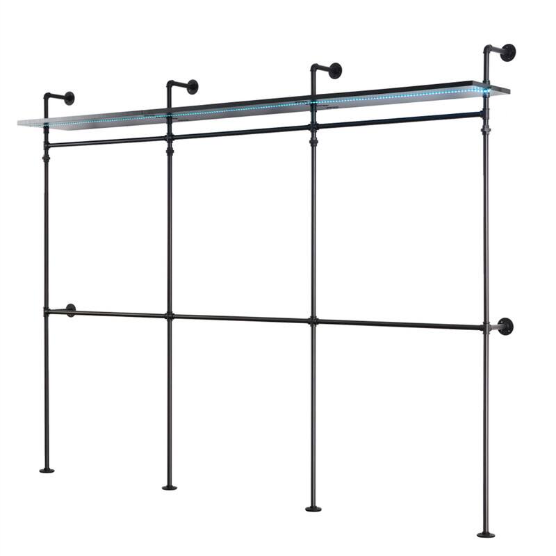 Front. ALEXOUN - Industrial Pipe Clothing Rack - 118" Reversible Heavy Duty Garment Rack with Shelves, Walk-in Closet System, Black,3pcs - Black.