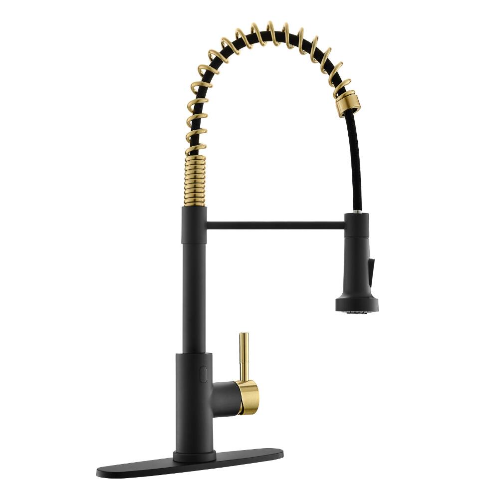 Alt View 2. Boyel Living - Black and Brushed Gold Single Handle Touchless Pull Down Kitchen Faucet with Deckplate Included - Black & Brushed Gold.