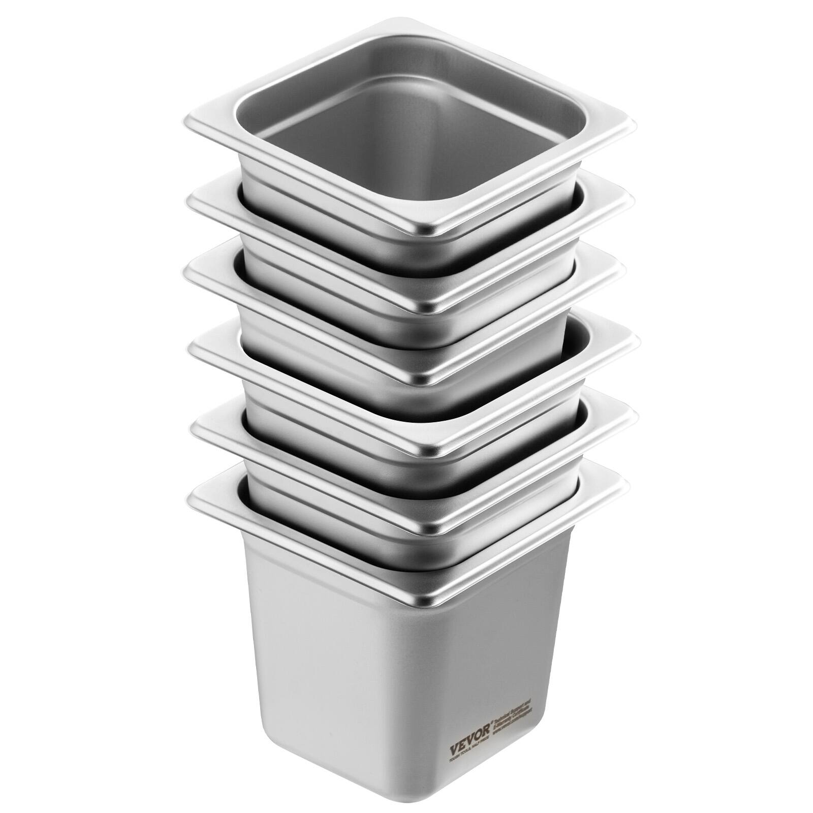 Alt View 5. VEVOR - 6 Pack Hotel Pans, 1/6  Size Anti-Jam Steam Pan, 0.8mm Thick Stainless Steel Restaurant Steam Table Pan - Stainless steel color.