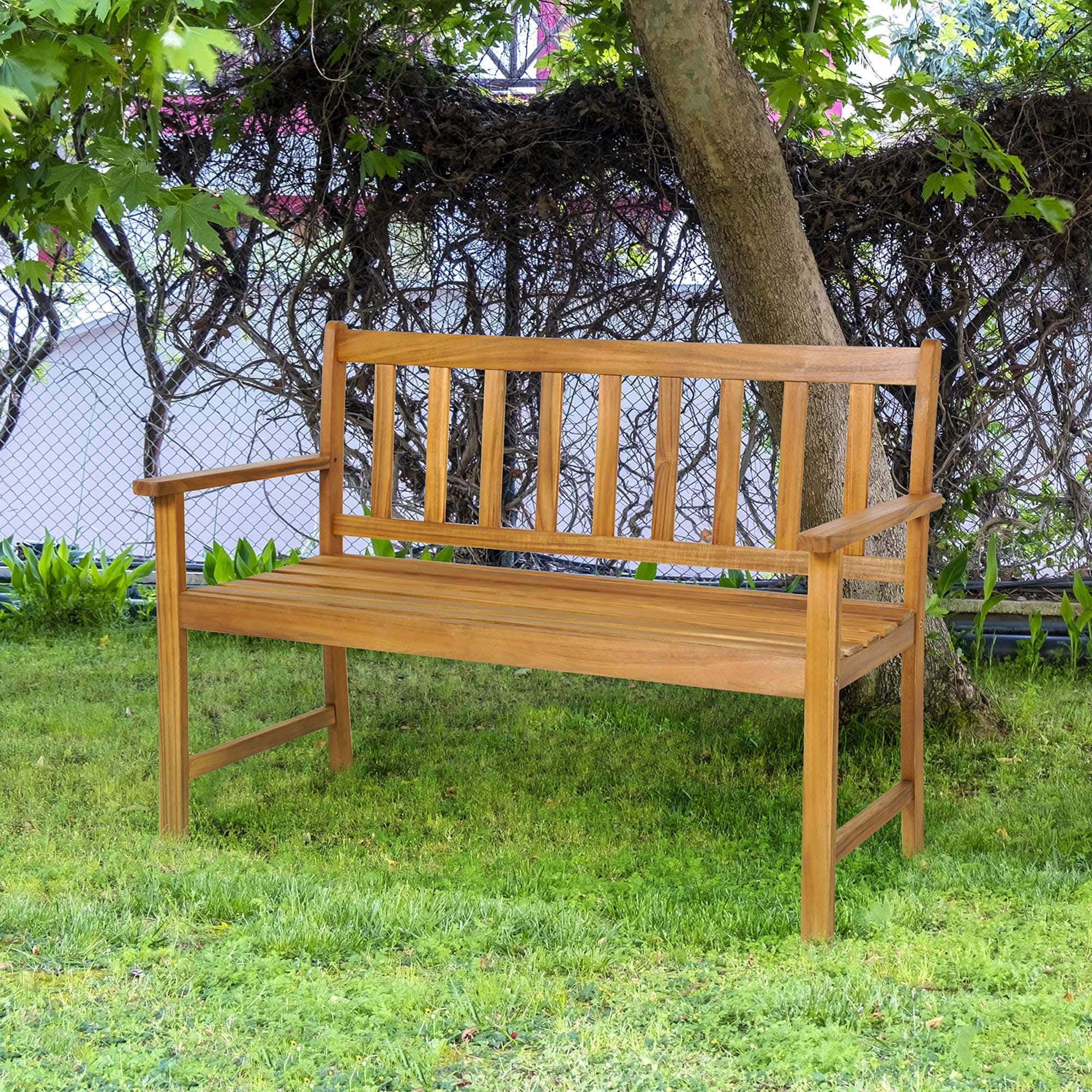 Costway - 2-Person Slatted Bench Patio Acacia Wood Loveseat 800 Lbs Outdoor - Natural