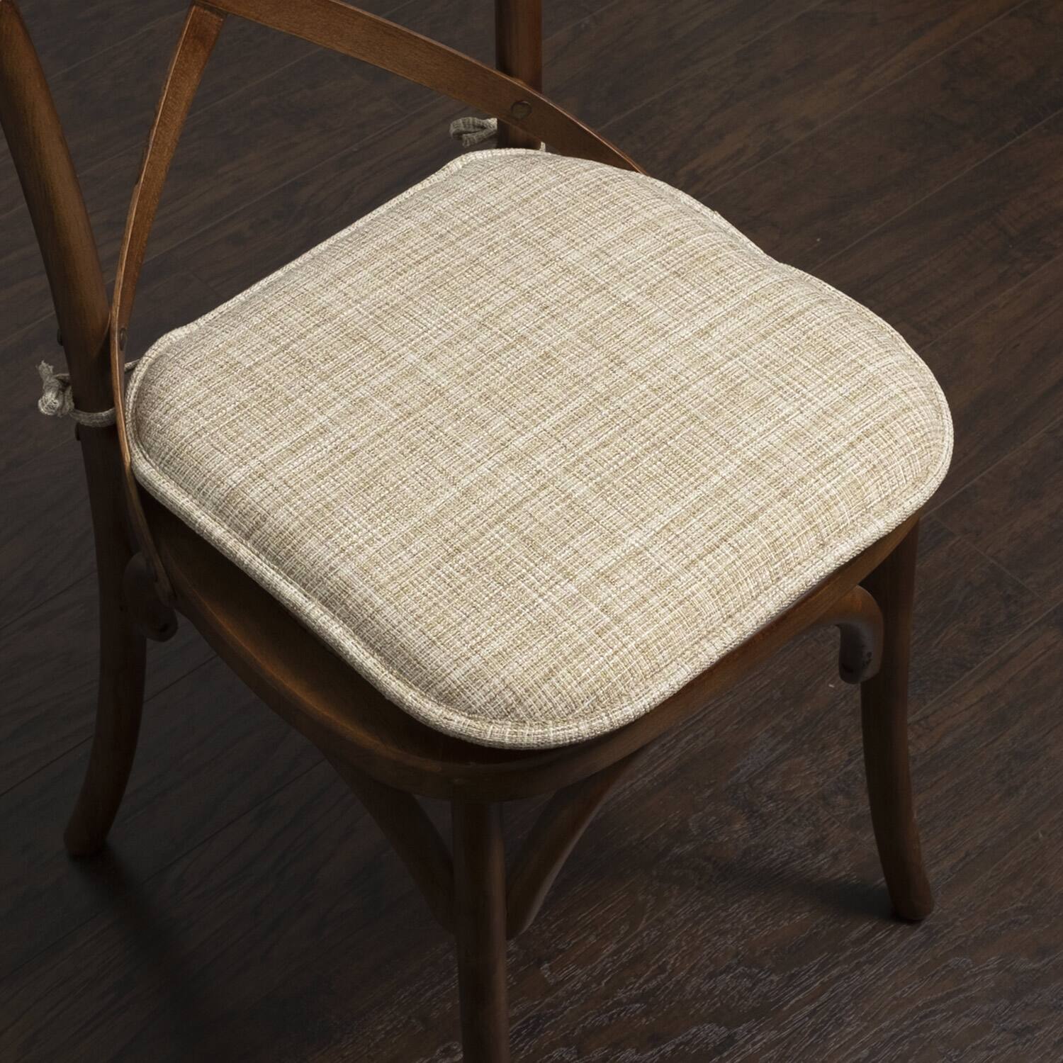 Back. Sweet Home Collection - Aria Memory Foam Non-Slip 16" x 16" Chair Cushion Pad with Ties, 12-Pack - Beige.