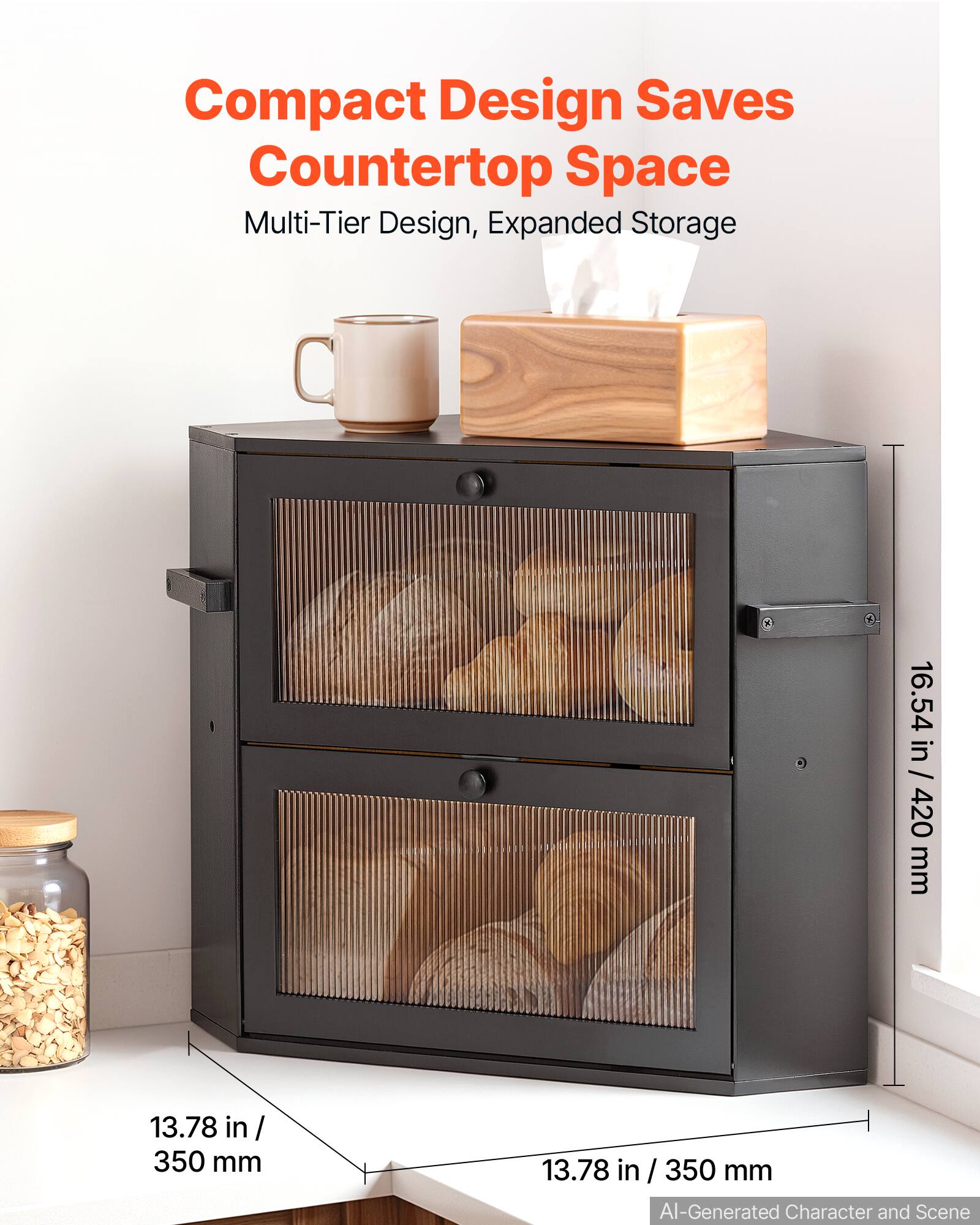 VEVOR Corner Bread Box for Kitchen Counter Bamboo Wood Container for ...
