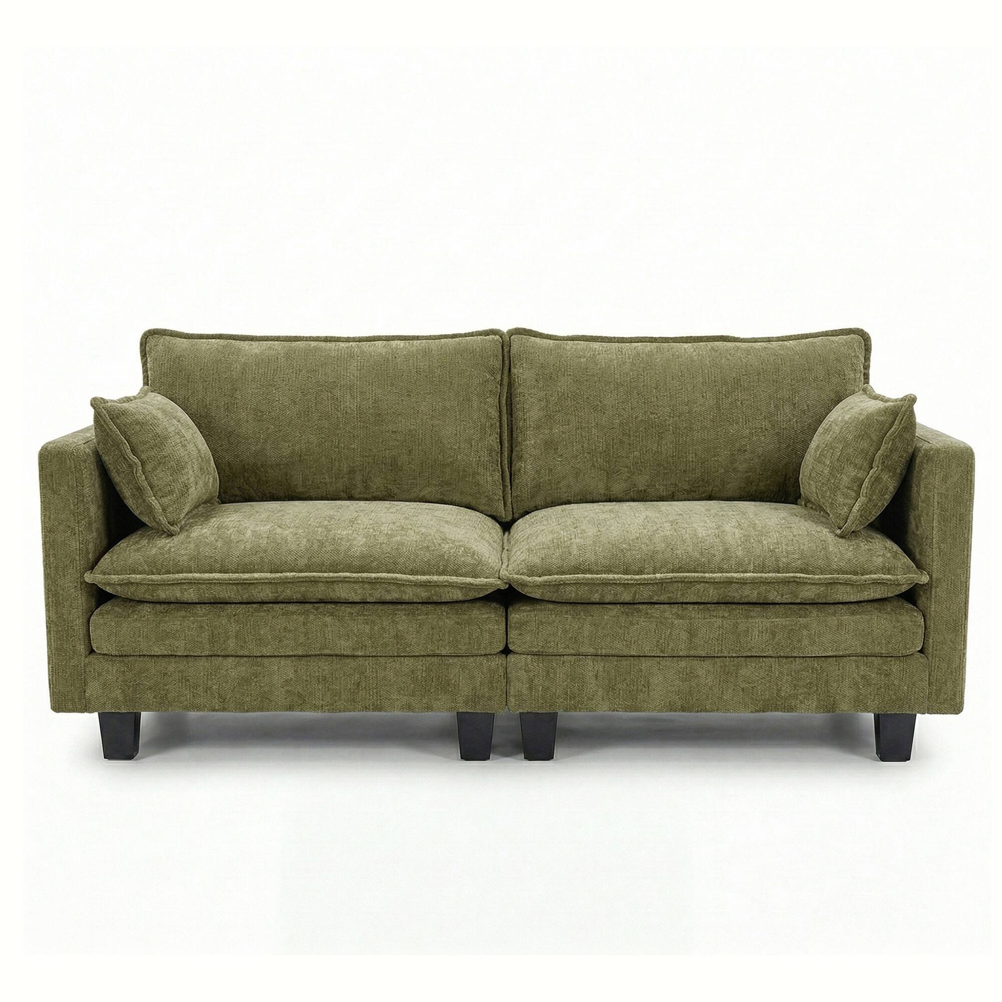 Back. Anysun - Modern Chenille Loveseat Sofa – 2-Seat Compact Couch with Dual USB Charging Ports and Side Pockets - Antique Light Green.