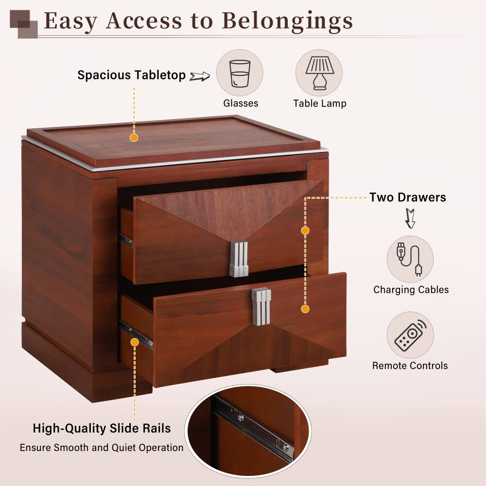 Easy Access to Belongings  
Spacious Tabletop  
Glasses  
Table Lamp  
Two Drawers  
Charging Cables  
Remote Controls  
High-Quality Slide Rails  
Ensure Smooth and Quiet Operation