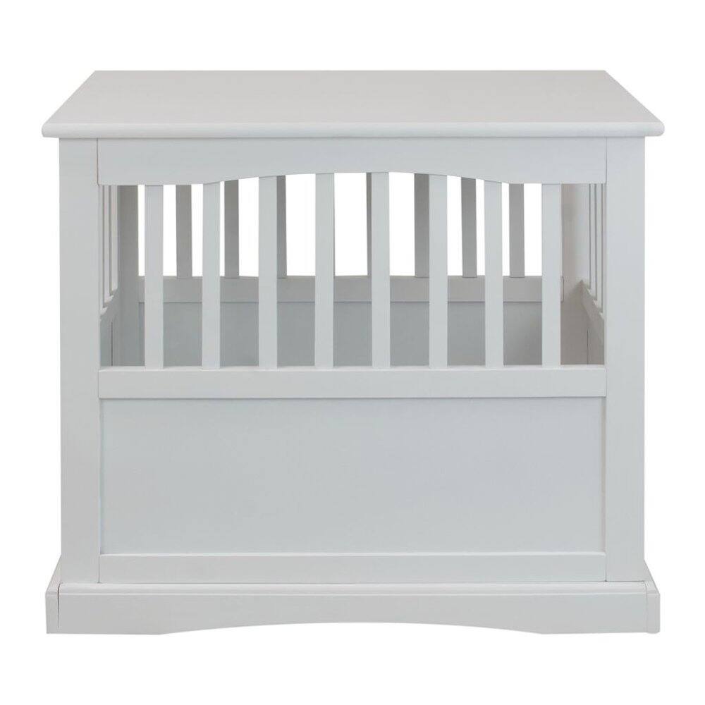 Angle. FurniFact - White Dog Kennel Furniture with Lockable Gate - White.