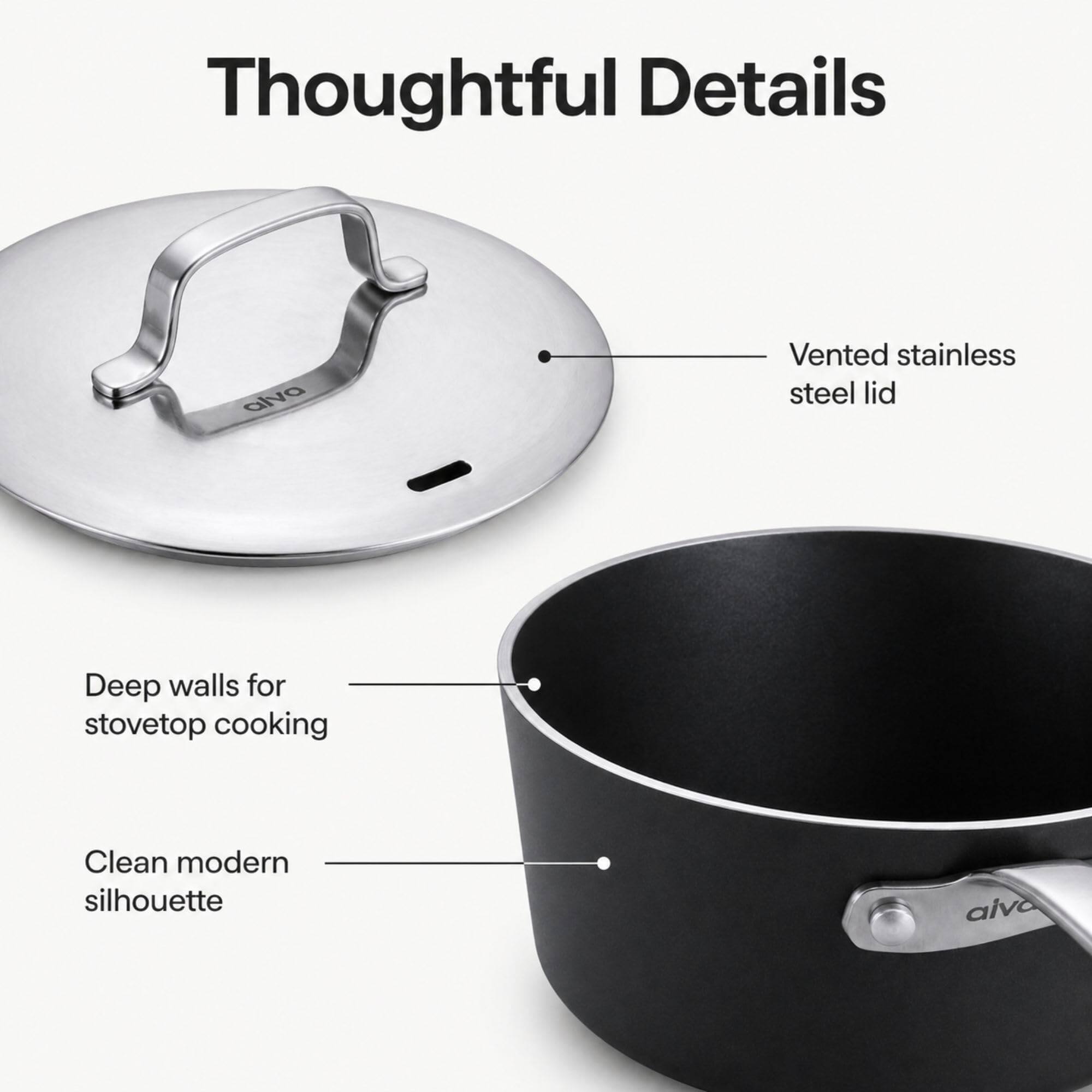 Thoughtful Details

- Vented stainless steel lid
- Deep walls for stovetop cooking
- Clean modern silhouette