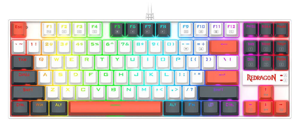 Esc F1 F2 F3 F4 F5 F6 F7 F8 F9 F10 F11 F12 PRTSC SCRLK PAUSE 1! 2@ 3# 4$ 5% 6^ 7& 8* 9( 0) -_ =+ A INS HOME 2 PGUP 3 B C W E R T Y U I O P [ { ] } | \ DEL END 5 PGDN 6 CAPSLK A S D F G H J K L ; : " ' REDRAGON SHIFT Z X C V B N M , < . > ? SHIFT t CTRL Win ALT ALT FN CTRL 4