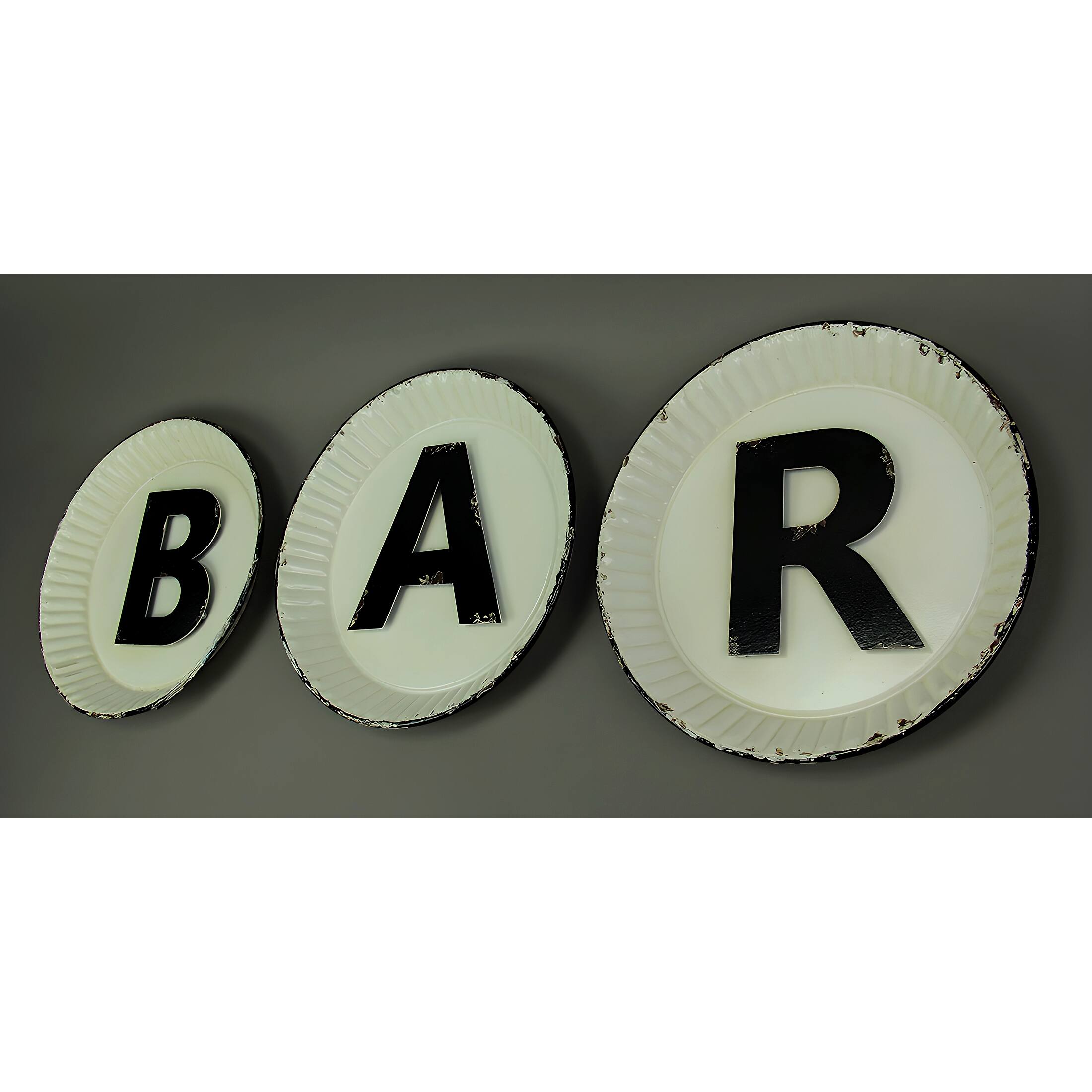 Alt View 1. Zeckos - Black and White Pie Plate Style 3 Piece Bar Sign Set - White.