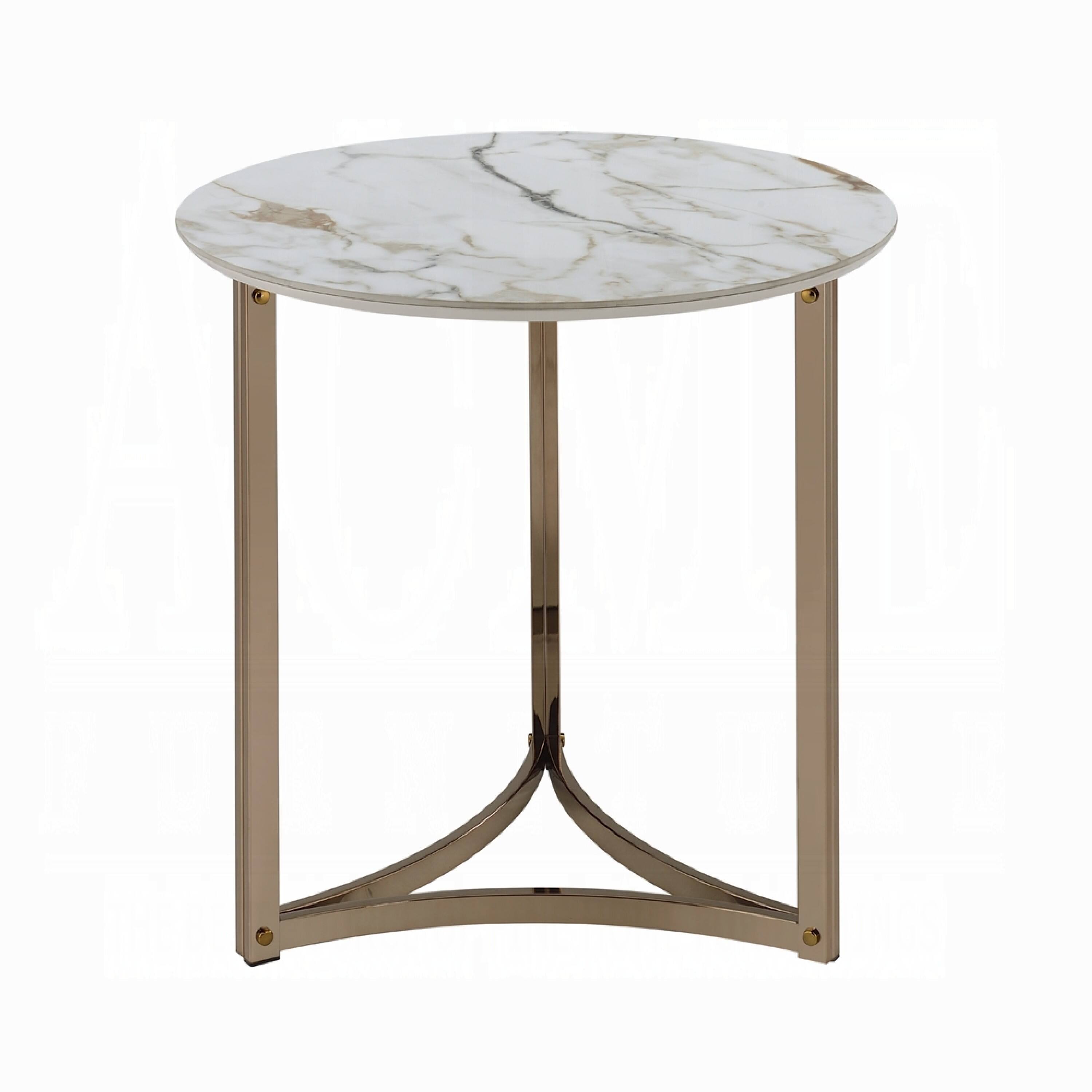 Alt View 1. Manhattan Lane - Acor Side End Table, 24 Inch, Round Sintered Stone Top - White, Gold.