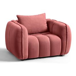 KERDOM - Corduroy Pumpkin Sofa Chair, Plush Upholstered Singe Couch, Pumpkin Barrel Reading Chair Round Cloud Armchair for Vanity - Pink
