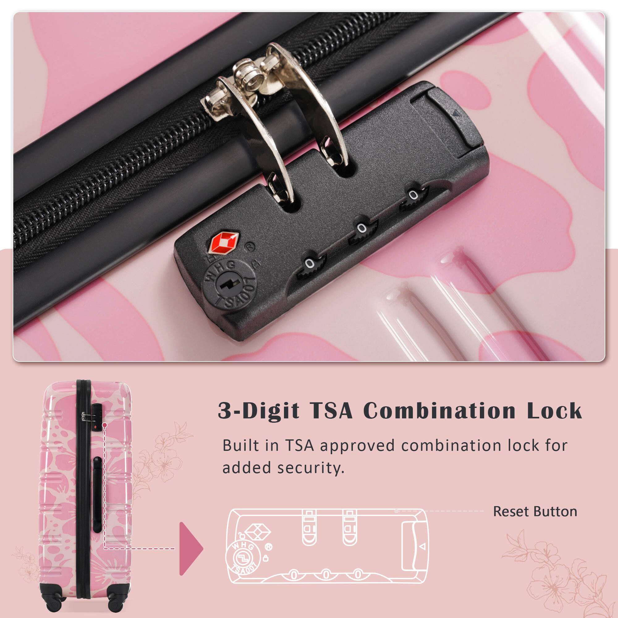 3-Digit TSA Combination Lock  
Built in TSA approved combination lock for added security.  
Reset Button