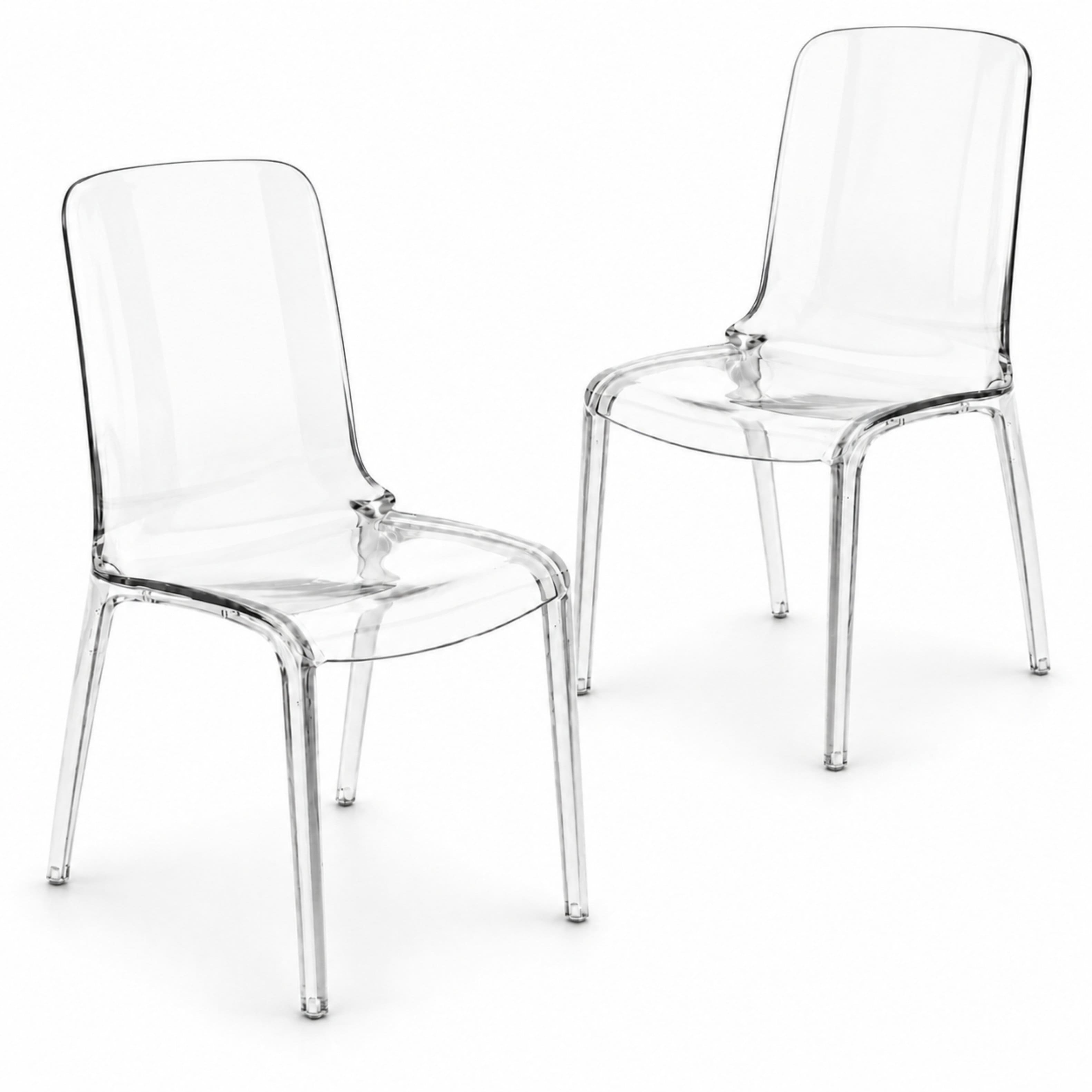 Front. LeisureMod - Murray 2-Piece Modern Clear Plastic Stackable Dining Chair Set, Transparent Seat for Home, Kitchen & Dining Room - Clear.
