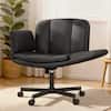 Front. KERDOM - 4 in 1 Cross-Legged Chair with Wheels & Expandable Arms, PU Leather Wide Seat Vanity Chair, Home Office Computer Chair - Black.