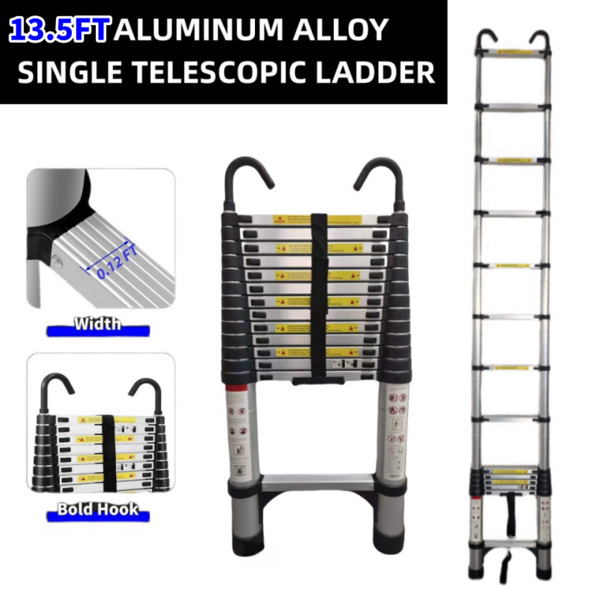 13.5FT ALUMINUM ALLOY SINGLE TELESCOPIC LADDER

0.12FT Width

Bold Hook